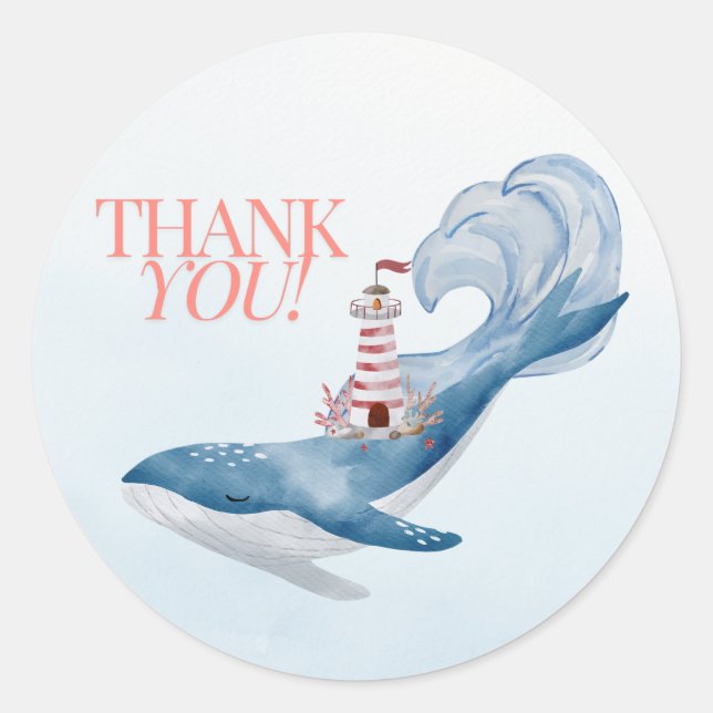 Nautical Whale Baby Showfavorit Danke Sticker (Vorderseite)