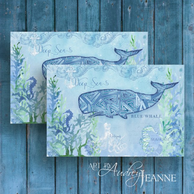 Nautical Whale Beach Seepferd Blue Minze Decoupage Seidenpapier (Von Creator hochgeladen)