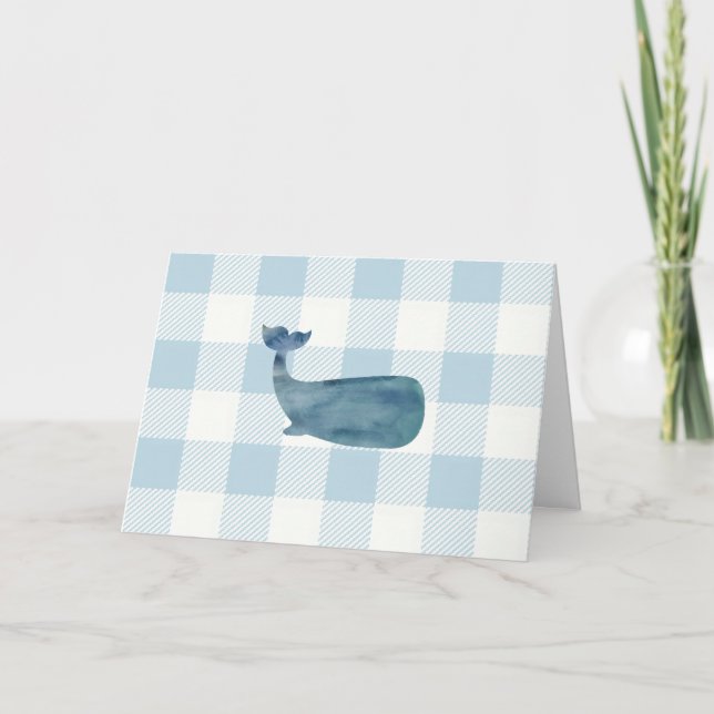 Nautical Whale Blue Gingham Pattern Karte (Vorderseite)