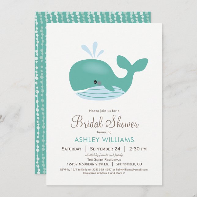 Nautical Whale Bridal Dusche Einladung (Vorne/Hinten)
