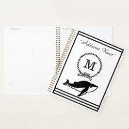 Nautical Whale Monogram Elegant Schwarz-weiß Planer