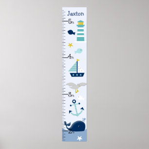 Nautical Whale Sailboat Growth Chart Behielt auf 8 Poster