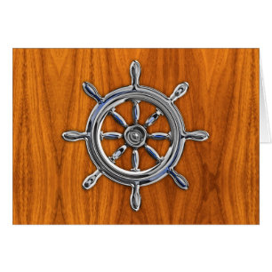 Nautical Wheel auf Teak Veneer