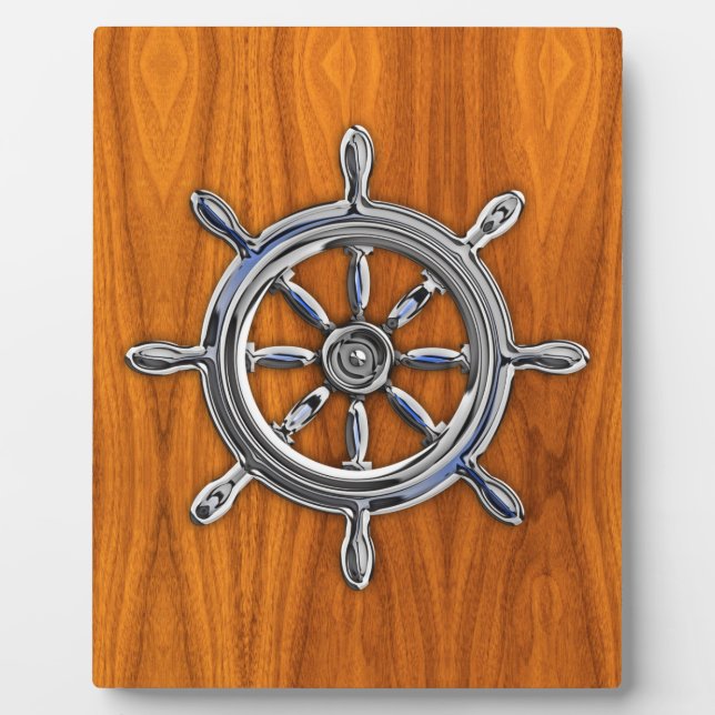 Nautical Wheel auf Teak Veneer Fotoplatte (Vorderseite)
