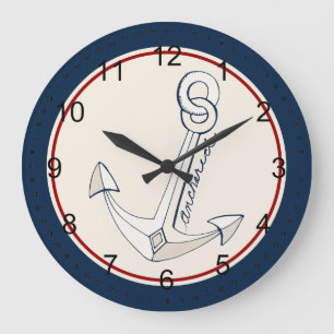Nautical White Anchor Große Wanduhr