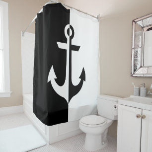 Nautical White and Black Anchor {hole deine Farbe} Duschvorhang