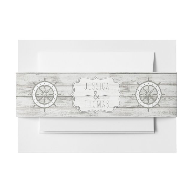 Nautical Whitewusal Wood Beach Wedding Collection Einladungsbanderole (Vorderseite Beispiel)