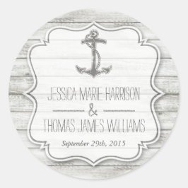 Nautical Whitewusal Wood Beach Wedding Collection Runder Aufkleber