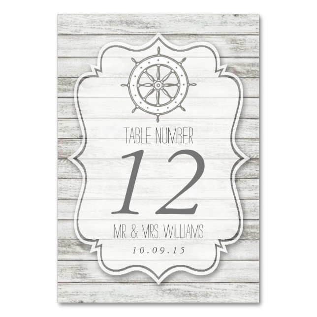 Nautical Whitewusal Wood Beach Wedding Collection Tischnummer (Vorderseite)