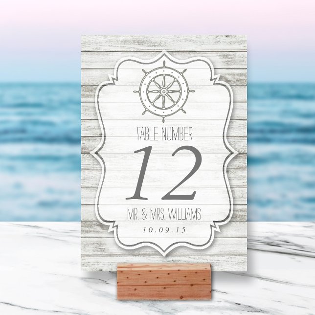 Nautical Whitewusal Wood Beach Wedding Collection Tischnummer (Von Creator hochgeladen)