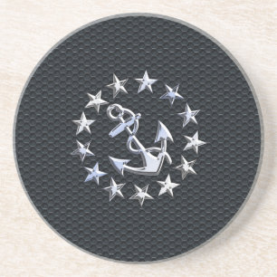 Nautical Yacht Flag Chrome Symbol auf Grille Dekor Getränkeuntersetzer