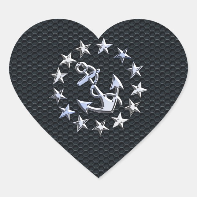 Nautical Yacht Flag Chrome Symbol auf Grille Dekor Herz-Aufkleber (Vorderseite)