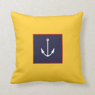 Nautical Yellow Navy Blue Anchor Throw Pilz Kissen