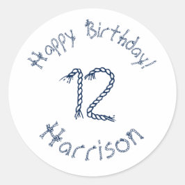 Nautikseil knöpft blauer weißer Geburtstagstempel Runder Aufkleber