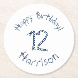 Nautikseil knöpft blauer weißer Geburtstagstempel Runder Pappuntersetzer