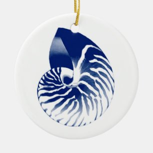 Nautilus-Muschel - blau und weiß Keramik Ornament