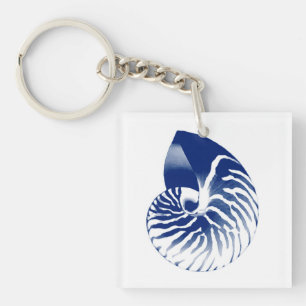 Nautilus-Muschel - blau und weiß Schlüsselanhänger