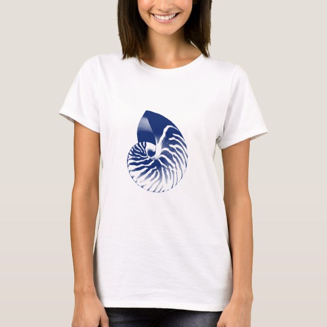 Nautilus-Muschel - blau und weiß T-Shirt (Vorderseite)
