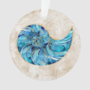 Nautilus Muschel Blaue Wasserfarbe Ornament