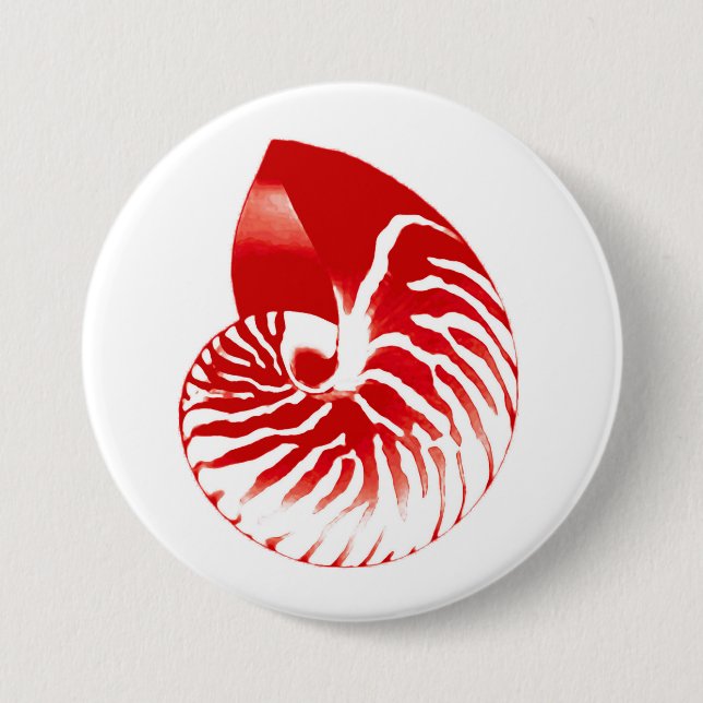 Nautilus-Muschel - dunkelrot und weiß Button (Vorderseite)