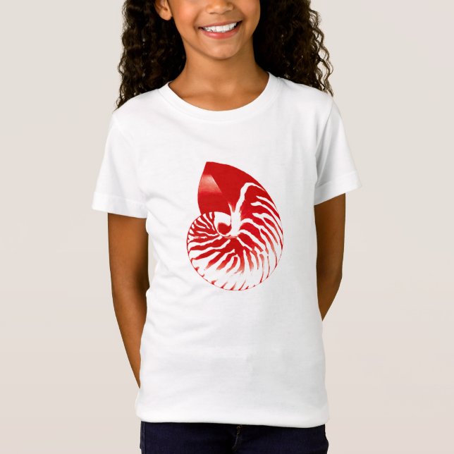 Nautilus-Muschel - dunkelrot und weiß T-Shirt (Vorderseite)