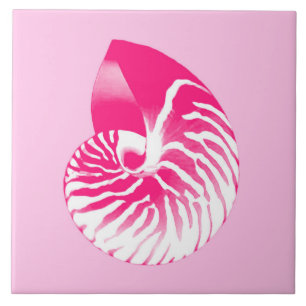 Nautilus-Muschel - fuchsienrosa und weiß Fliese