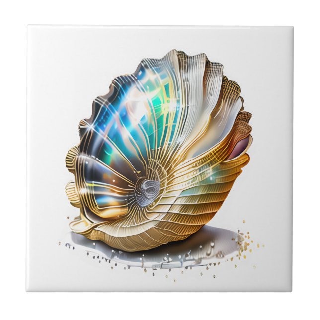 Nautilus Muschel iridescent Mutter Perlstrand Meer Fliese (Vorderseite)