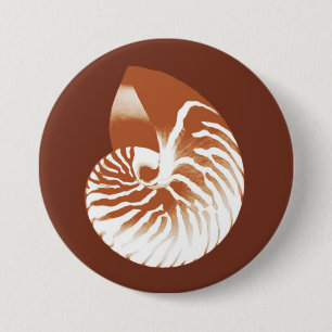 Nautilus-Muschel - Kakaobraun und weiß Button