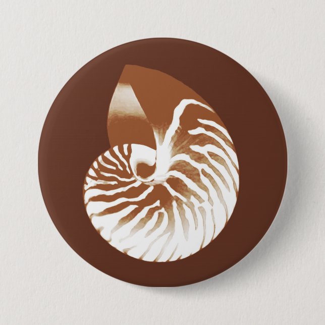 Nautilus-Muschel - Kakaobraun und weiß Button (Vorderseite)