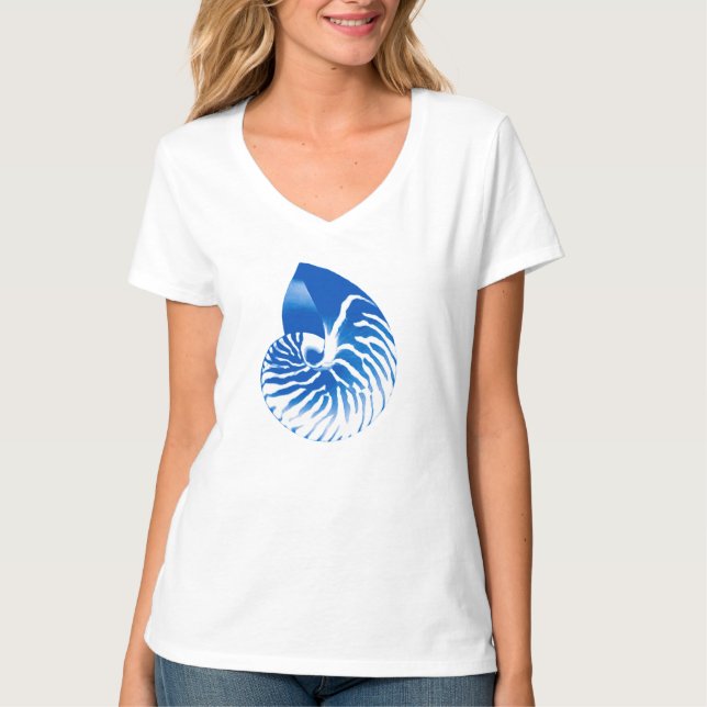 Nautilus-Muschel - Kobaltblau und weiß T-Shirt (Vorderseite)