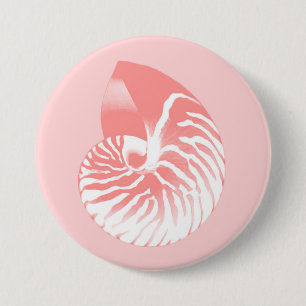 Nautilus-Muschel - Korallenrosa und Weiß Button