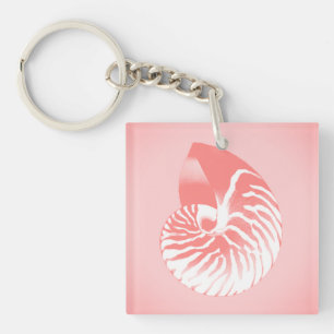 Nautilus-Muschel - Korallenrosa und Weiß Schlüsselanhänger