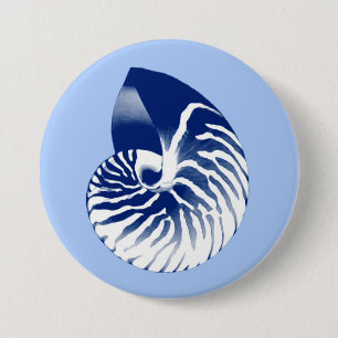Nautilus Muschel - Marine, weiß & hellblau Button