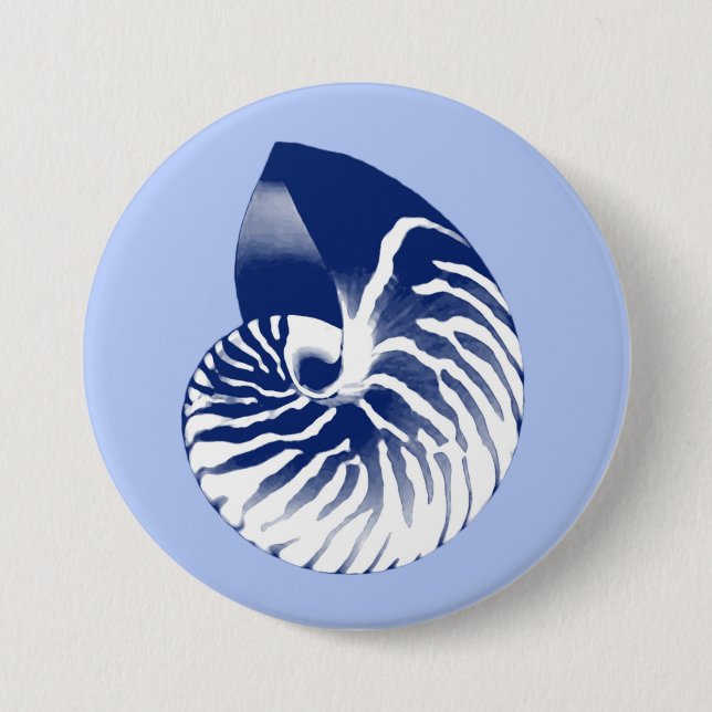 Nautilus Muschel - Marine, weiß & hellblau Button (Vorderseite)