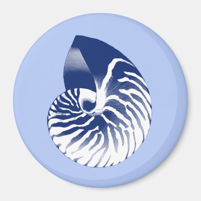Nautilus Muschel - Marine, weiß & hellblau Magnet (Vorne)