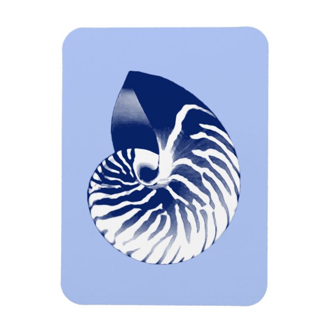 Nautilus Muschel - Marine, weiß & hellblau Magnet (Vertikal)