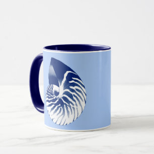 Nautilus Muschel - Marine, weiß & hellblau Tasse