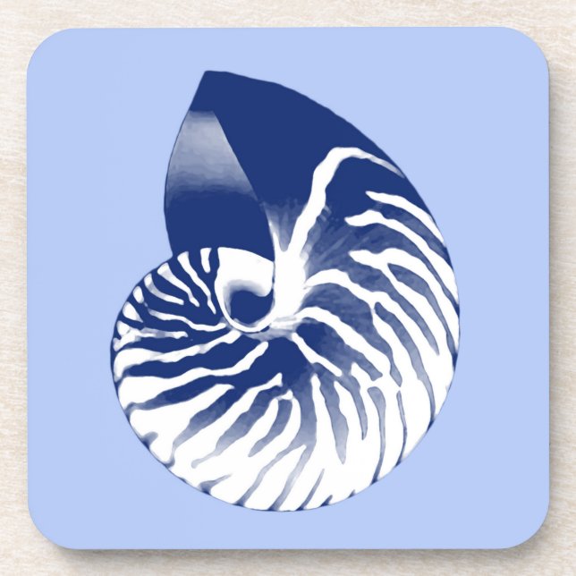Nautilus Muschel - Marine, weiß & hellblau Untersetzer (Vorderseite)