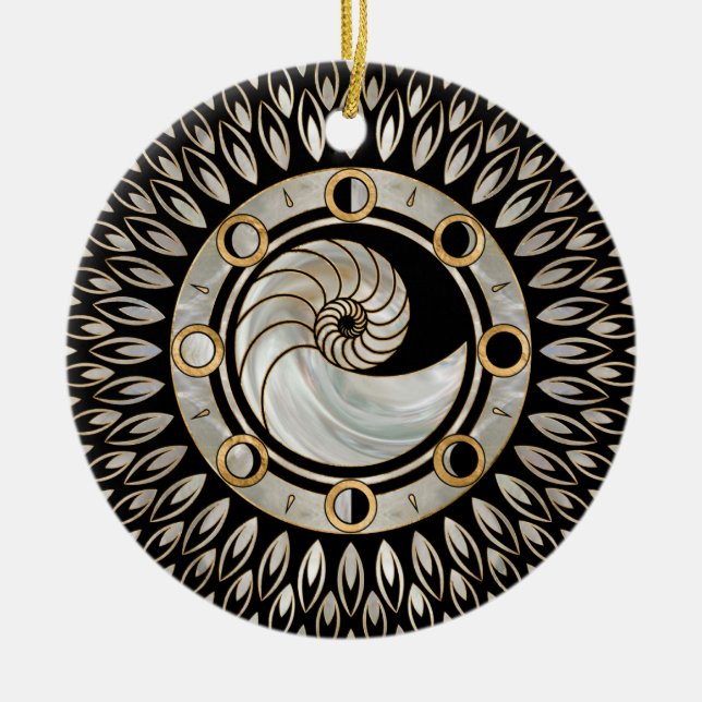 Nautilus-Muschel - Mondphasen Keramik Ornament (Vorne)