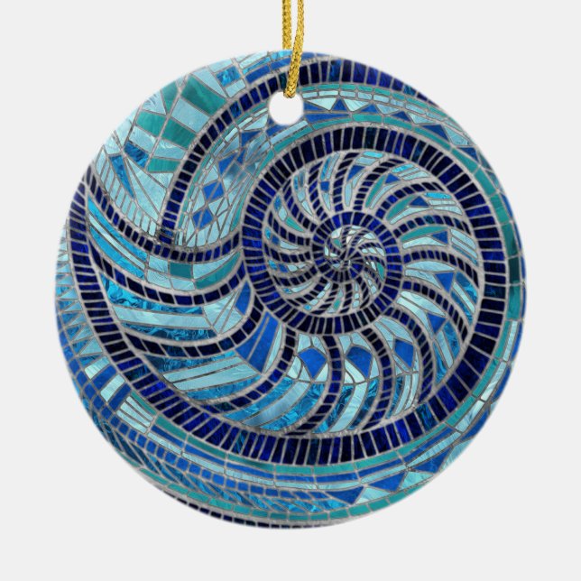 Nautilus-Muschel-Mosaikkunst Keramik Ornament (Vorne)