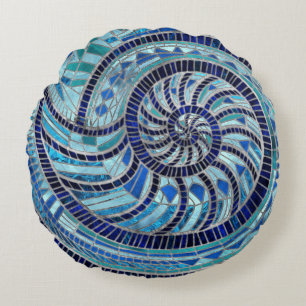 Nautilus-Muschel-Mosaikkunst Rundes Kissen