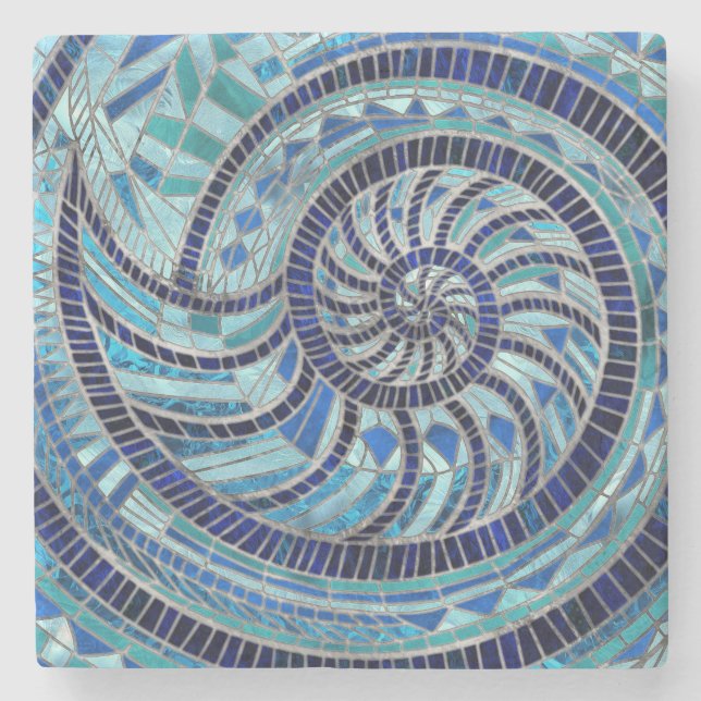 Nautilus-Muschel-Mosaikkunst Steinuntersetzer (Vorderseite)