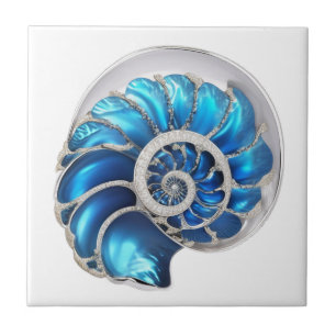 Nautilus-Muschel Ozeanblau 3D Strand nautisch Fliese