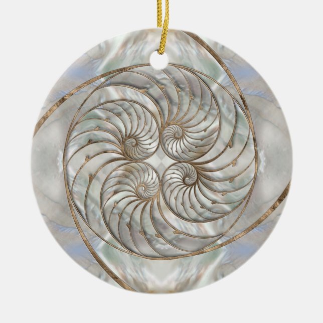 Nautilus-Muschel - Perlmutter und Goldmedaille Keramik Ornament (Vorne)