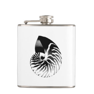 Nautilus-Muschel - schwarz, grau und weiß Flachmann