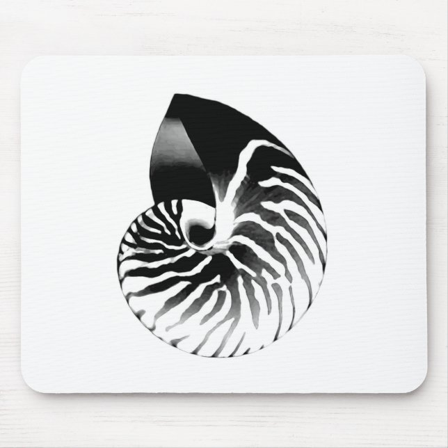 Nautilus-Muschel - schwarz, grau und weiß Mousepad (Vorne)