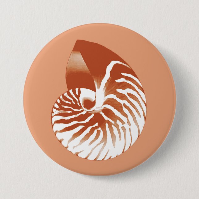Nautilus-Muschel - Terrakotta und Weiß Button (Vorderseite)
