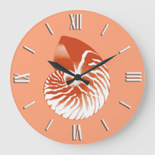 Nautilus-Muschel - Terrakotta und Weiß Große Wanduhr