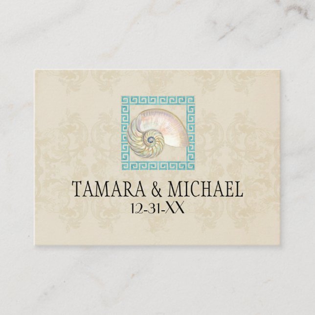 Nautilus Muschel Wasserfarbe Griechischer Schlüsse Platzkarte (Vorderseite)