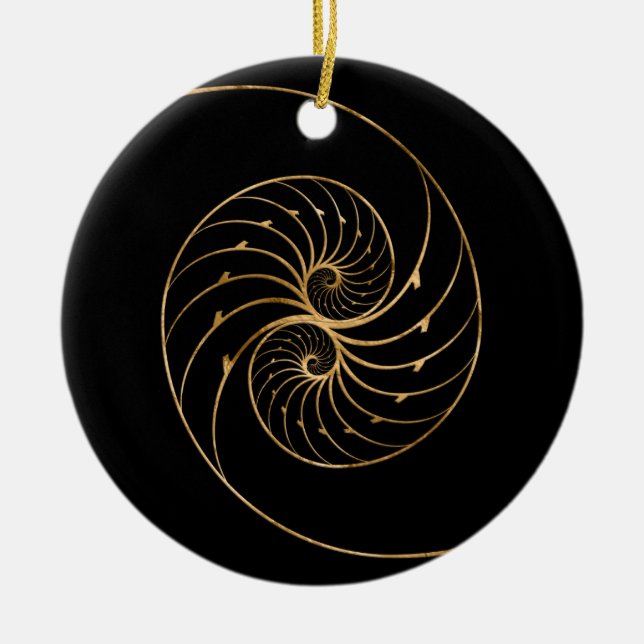 Nautilus-Muscheln - Goldenes Paar Keramik Ornament (Vorne)